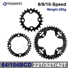 Laden Sie das Bild in den Galerie-Viewer, PROWHEEL MTB Chainring 64/96/104 BCD Triple Plate 8 9 10 11 Speed 22/32/42T Sprocket 22/32/44T Chainwheel 22/30/40T Crwons
