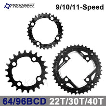 Laden Sie das Bild in den Galerie-Viewer, PROWHEEL MTB Chainring 64/96/104 BCD Triple Plate 8 9 10 11 Speed 22/32/42T Sprocket 22/32/44T Chainwheel 22/30/40T Crwons
