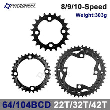 Laden Sie das Bild in den Galerie-Viewer, PROWHEEL MTB Chainring 64/96/104 BCD Triple Plate 8 9 10 11 Speed 22/32/42T Sprocket 22/32/44T Chainwheel 22/30/40T Crwons
