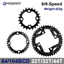 Laden Sie das Bild in den Galerie-Viewer, PROWHEEL MTB Chainring 64/96/104 BCD Triple Plate 8 9 10 11 Speed 22/32/42T Sprocket 22/32/44T Chainwheel 22/30/40T Crwons
