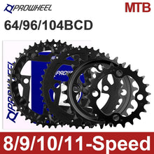 Laden Sie das Bild in den Galerie-Viewer, PROWHEEL MTB Chainring 64/96/104 BCD Triple Plate 8 9 10 11 Speed 22/32/42T Sprocket 22/32/44T Chainwheel 22/30/40T Crwons
